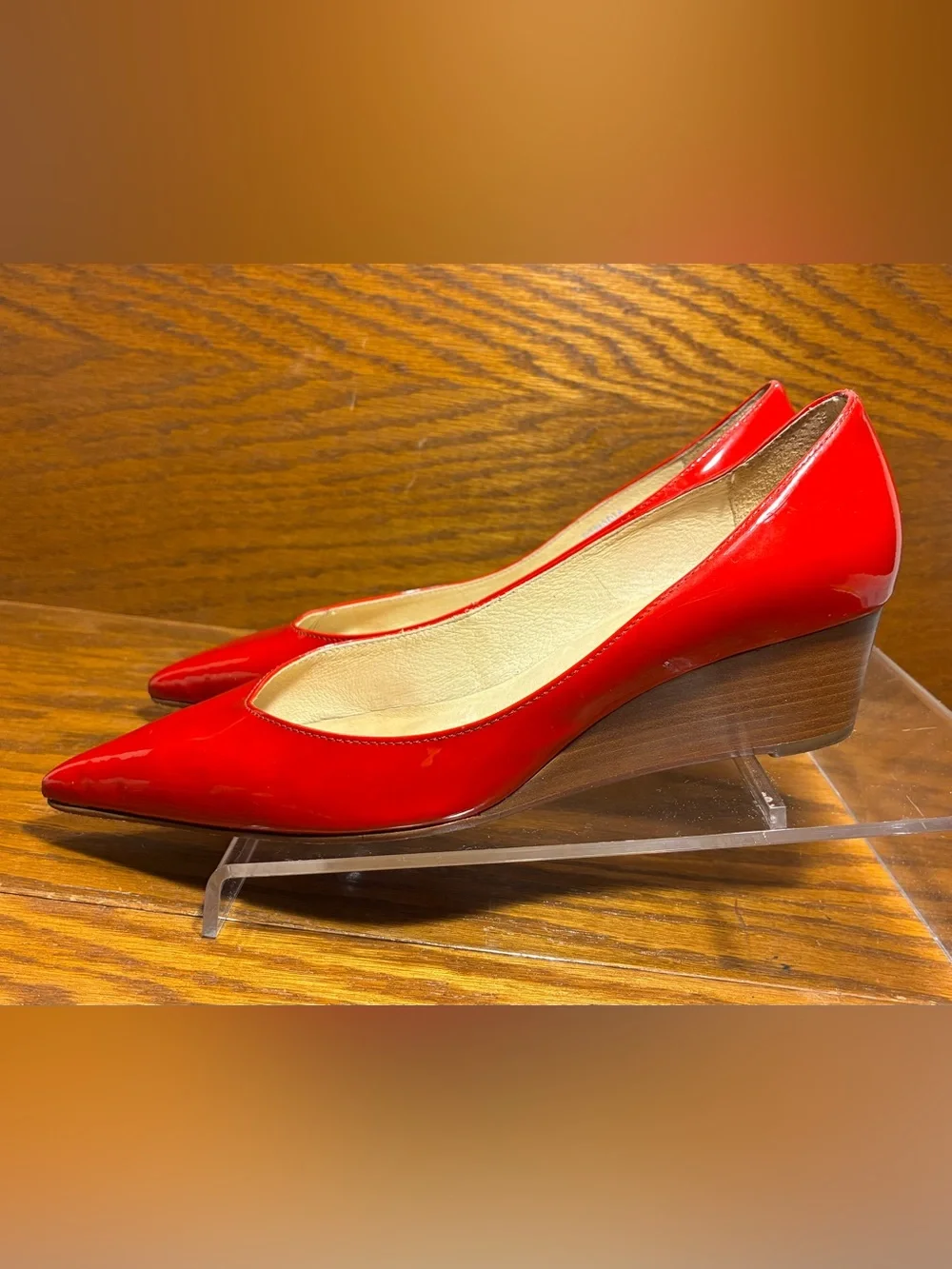 Boutique 58 Red Patent Leather Stacked Wedge Heels Made in Brazil Size 8